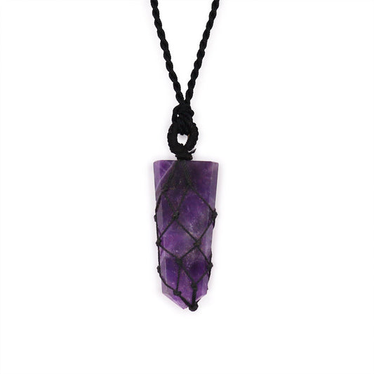 Amethyst Flat Point Laced Necklace - Crystal Nest