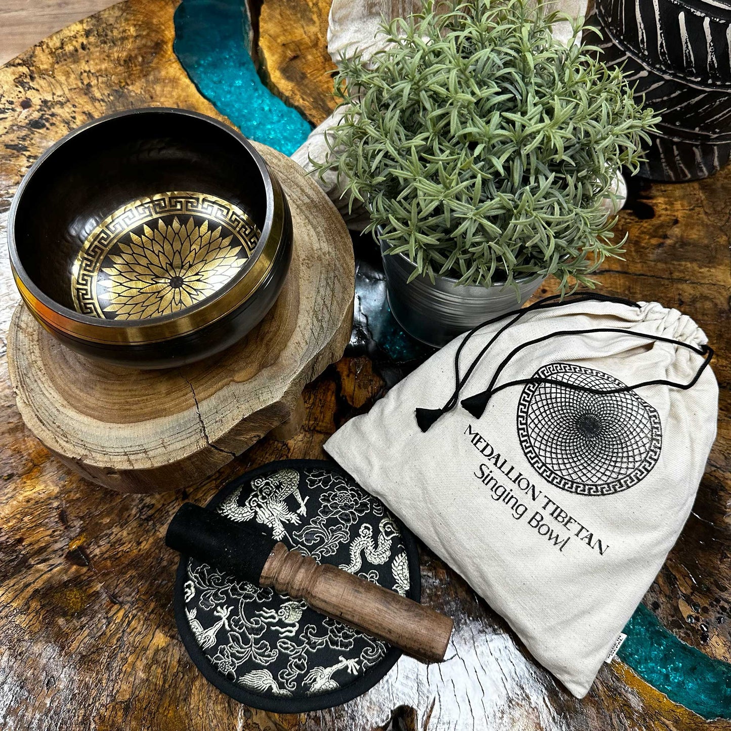 Tibetan Medallion Singing Bowl Set - Crystal Nest