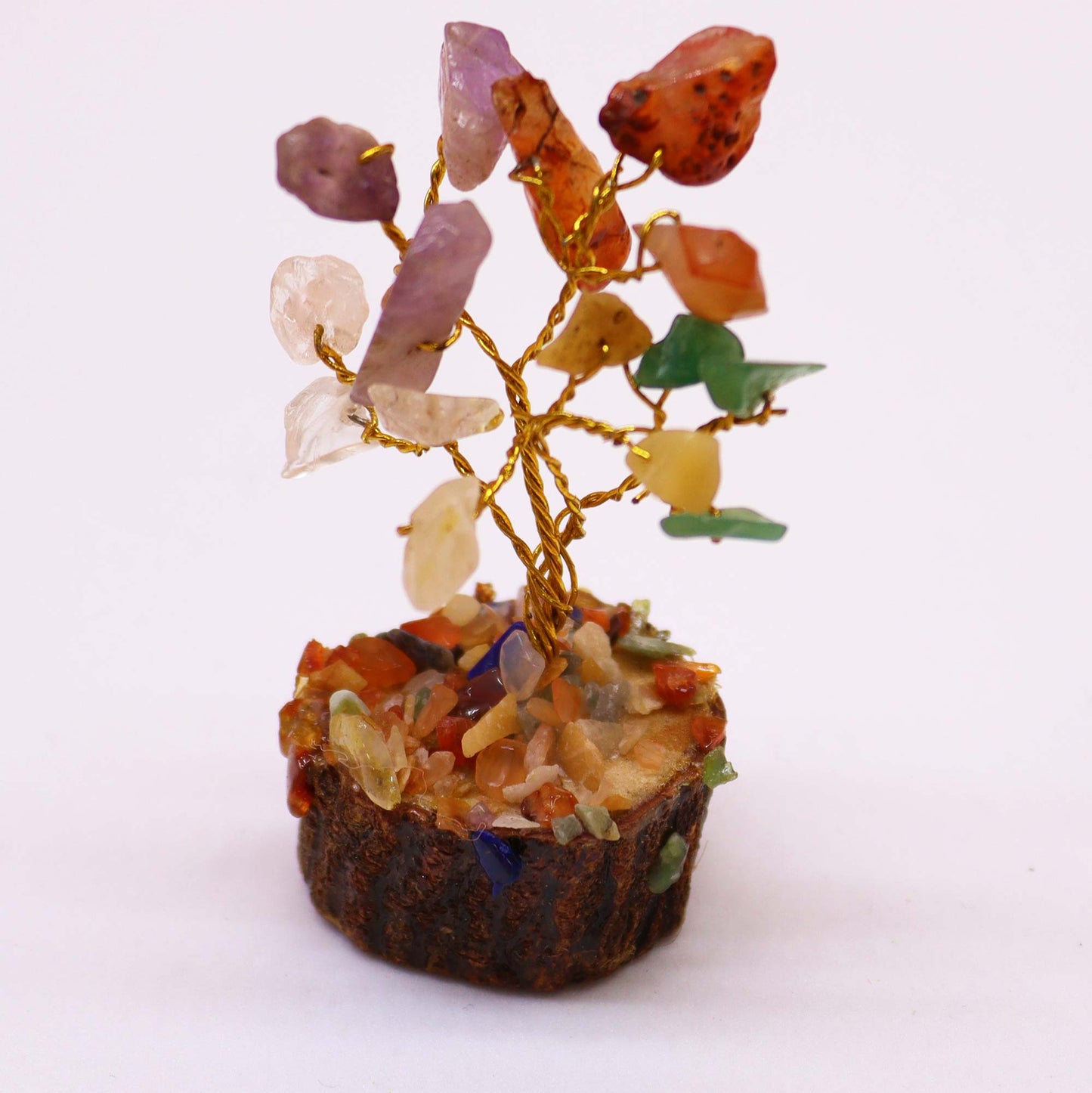 Mini Chakra Gemstone Tree on Wood Base - Crystal Nest