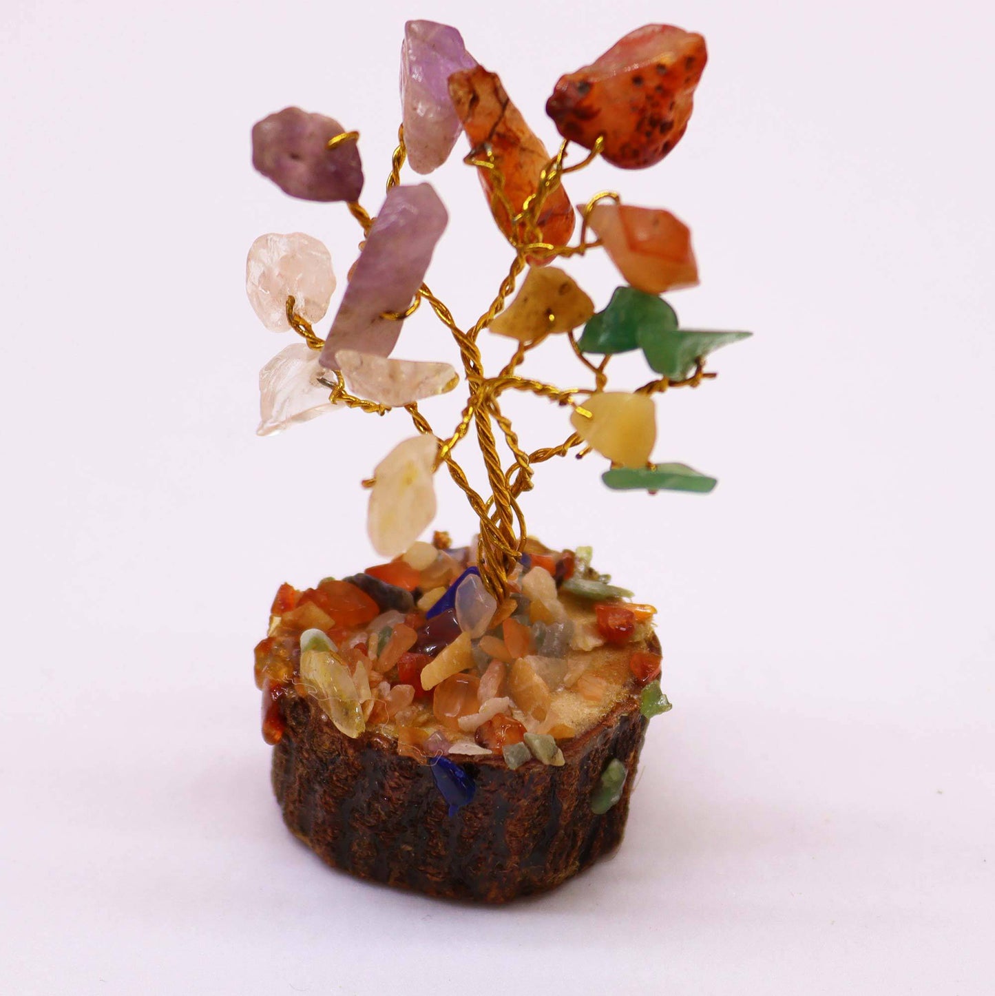 Mini Chakra Gemstone Tree on Wood Base - Crystal Nest