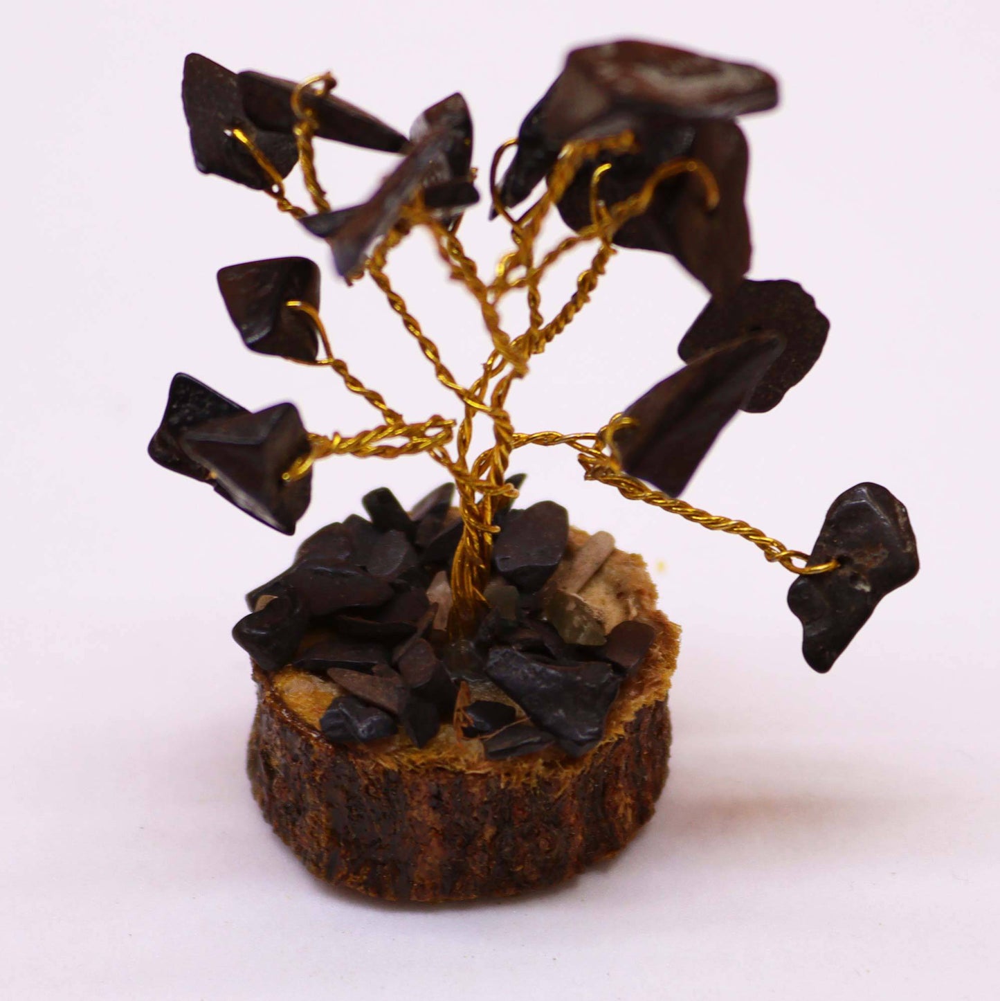 Mini Black Agate Gemstone Tree on Wood Base - Crystal Nest