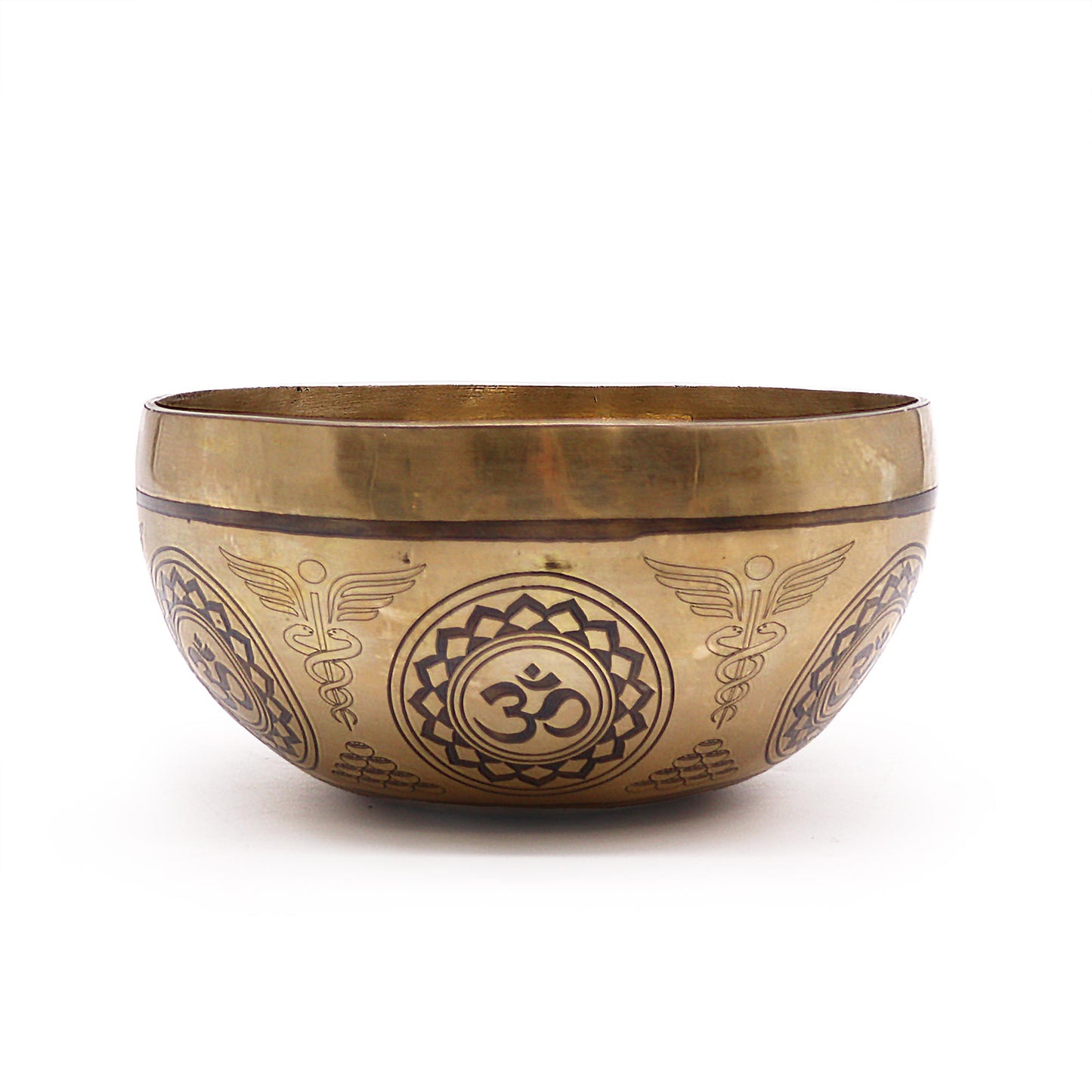 Om & Chakra Tibetan Brass Singing Bowl - 16cm - Crystal Nest
