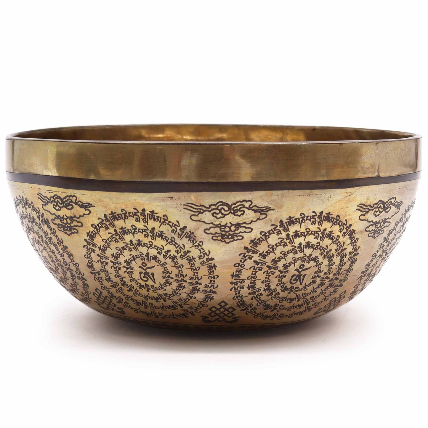 Om & Buddha Tibetan Brass Singing Bowl - 21cm - Crystal Nest
