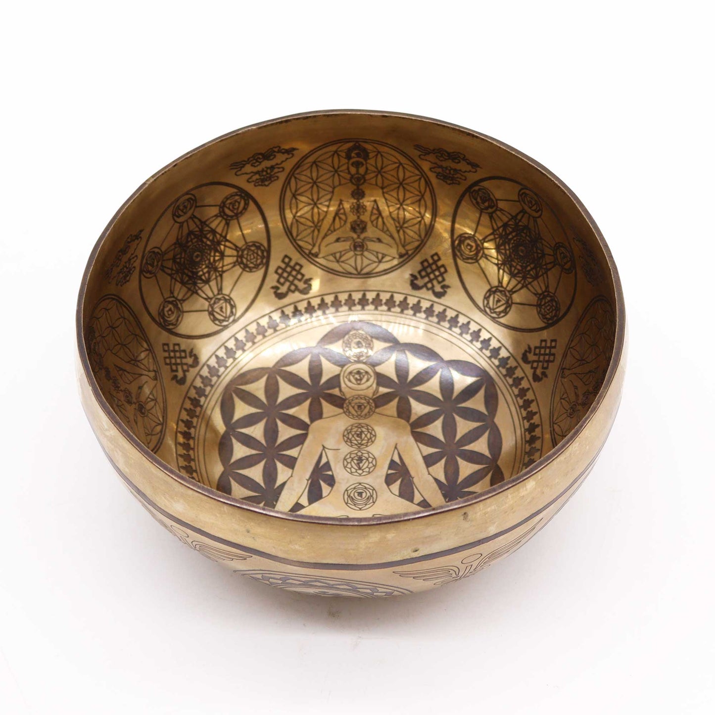 Om & Chakra Tibetan Brass Singing Bowl - 16cm - Crystal Nest