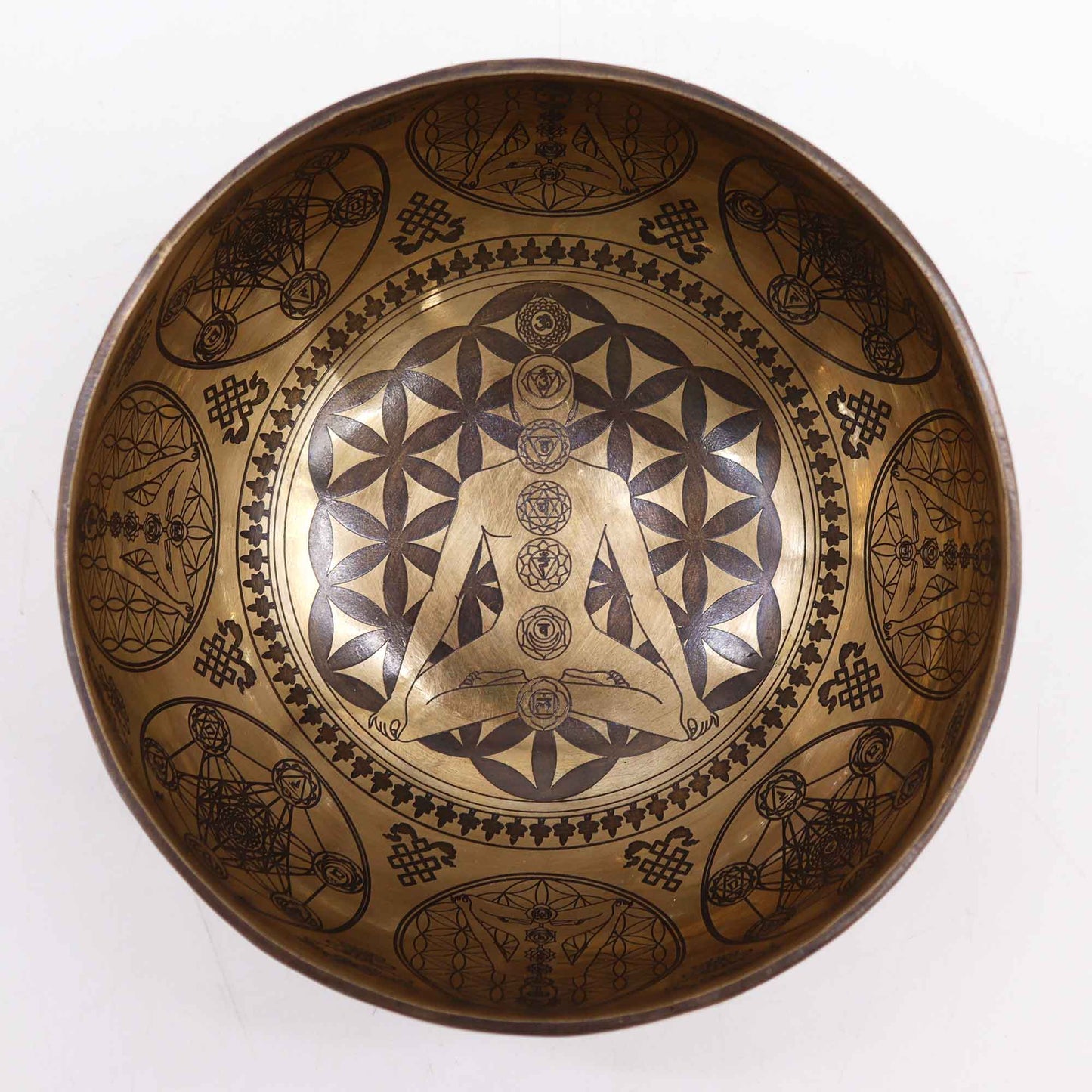 Om & Chakra Tibetan Brass Singing Bowl - 16cm - Crystal Nest