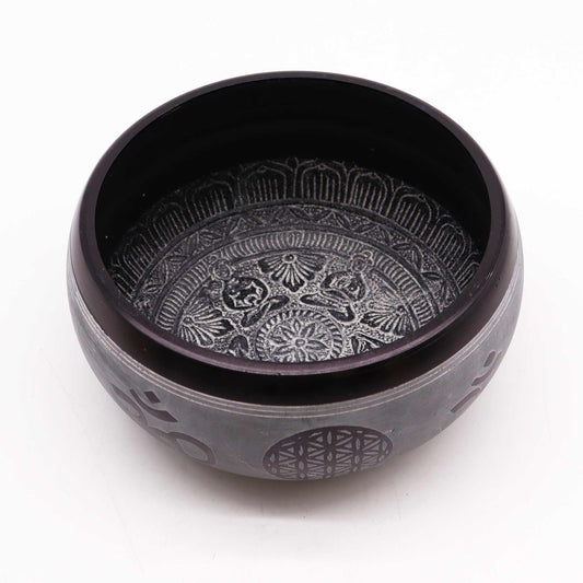 Grey Om & Five Buddha Singing Bowl | 16cm - Crystal Nest