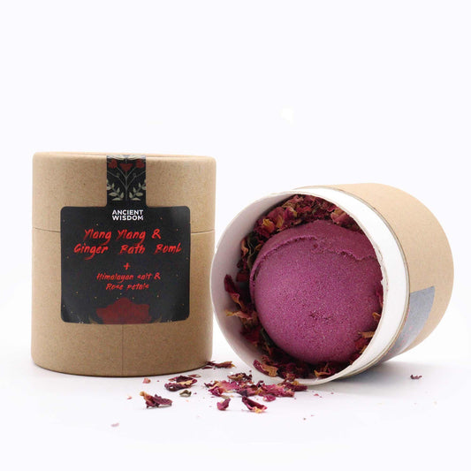 Cupid’s Self Care Aromatherapy Gift Set | Ylang Ylang & Ginger Bath Bomb, Himalayan Salt & Rose Petals - Crystal Nest