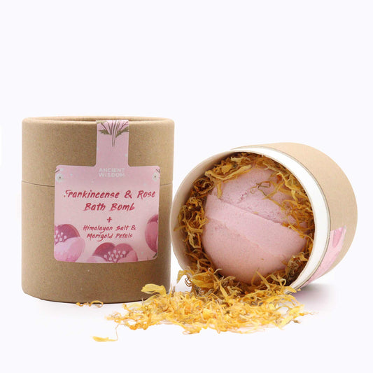 Blooming Pink Bliss Aromatherapy Gift Set | Frankincense & Rose Bath Bomb, Himalayan Salt & Marigold Petals - Crystal Nest