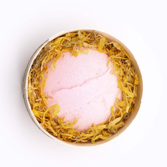 Blooming Pink Bliss Aromatherapy Gift Set | Frankincense & Rose Bath Bomb, Himalayan Salt & Marigold Petals - Crystal Nest