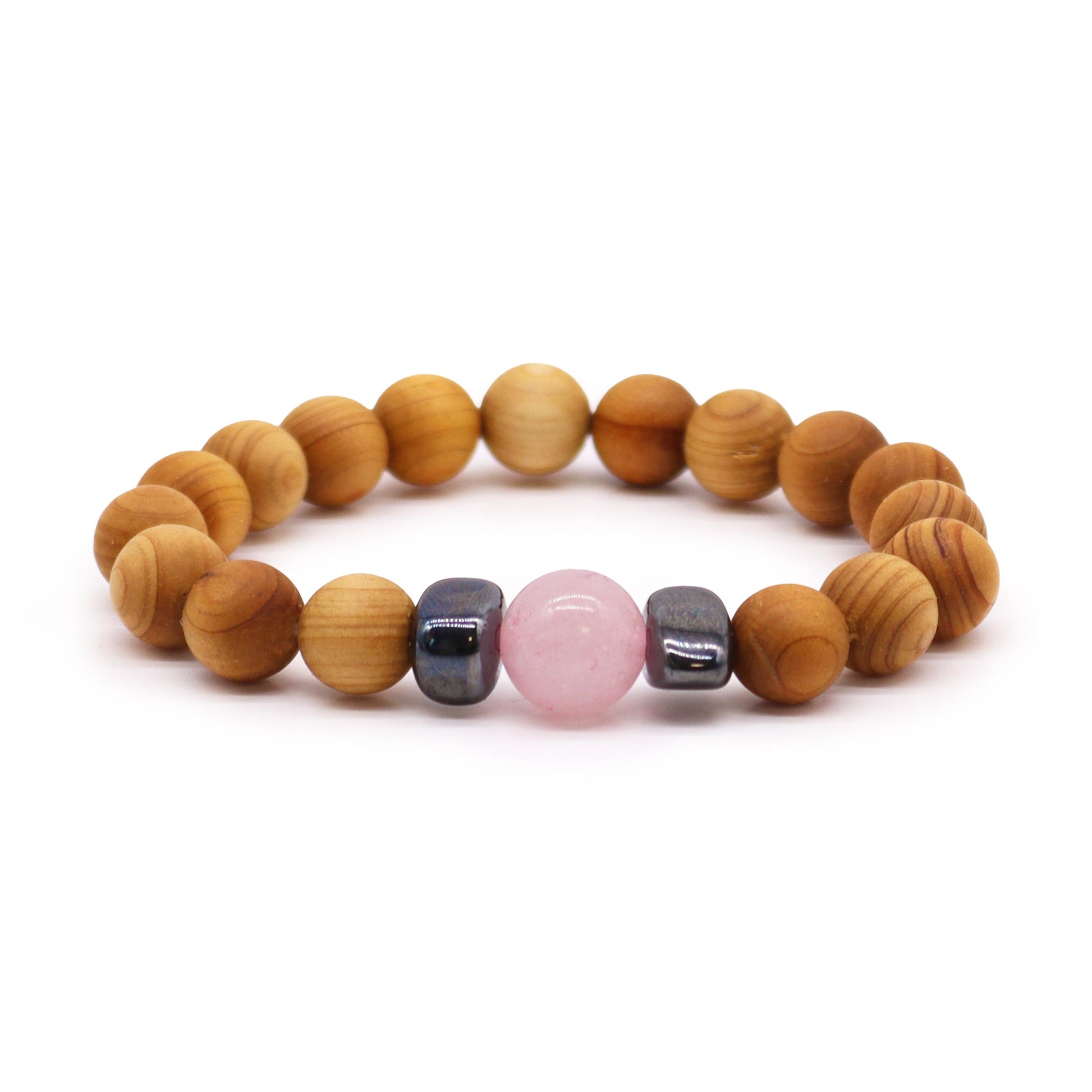 Cedarwood & Rose Quartz Heart Chakra Bracelet - Crystal Nest