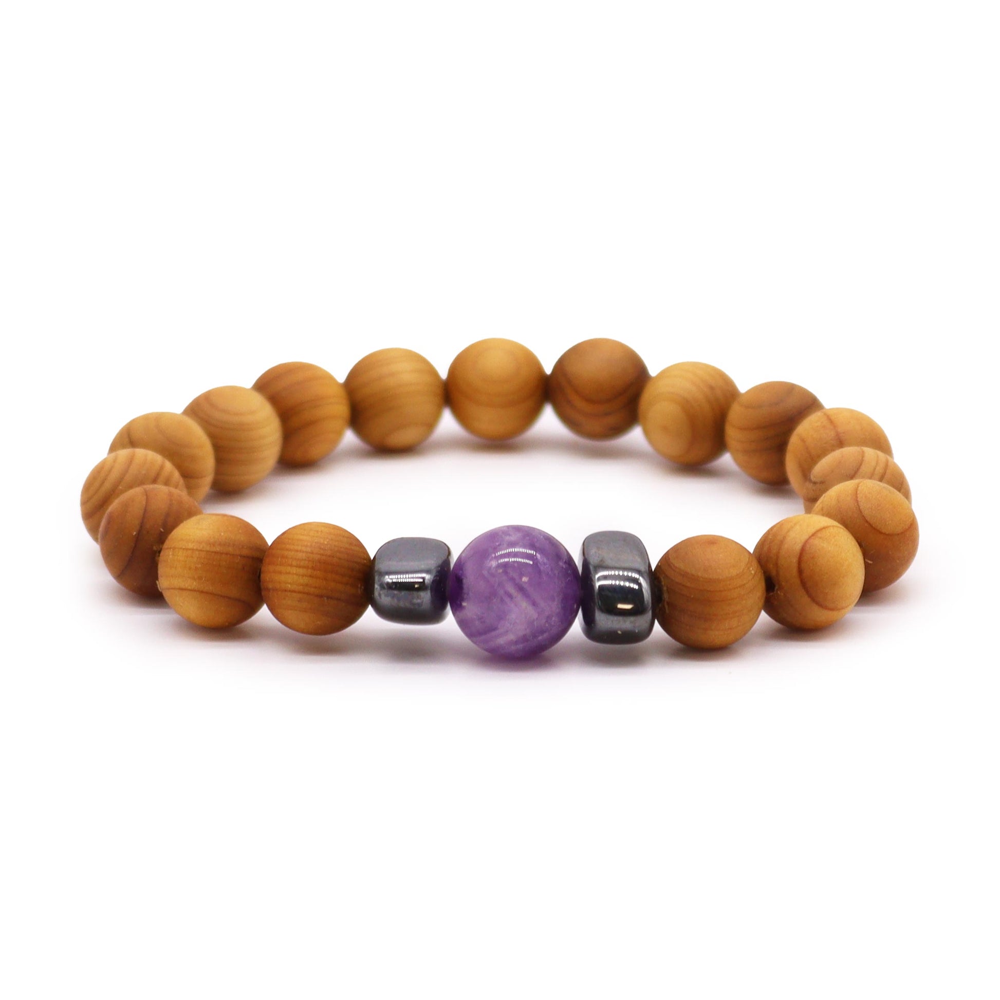 Cedarwood & Amethyst Third Eye Chakra Bracelet - Crystal Nest