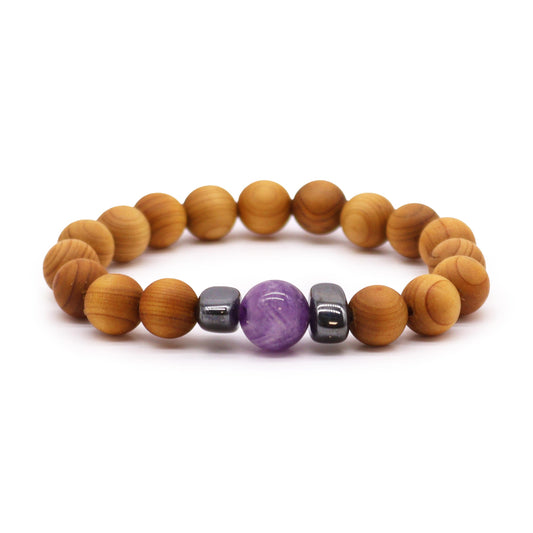 Cedarwood & Amethyst Third Eye Chakra Bracelet - Crystal Nest