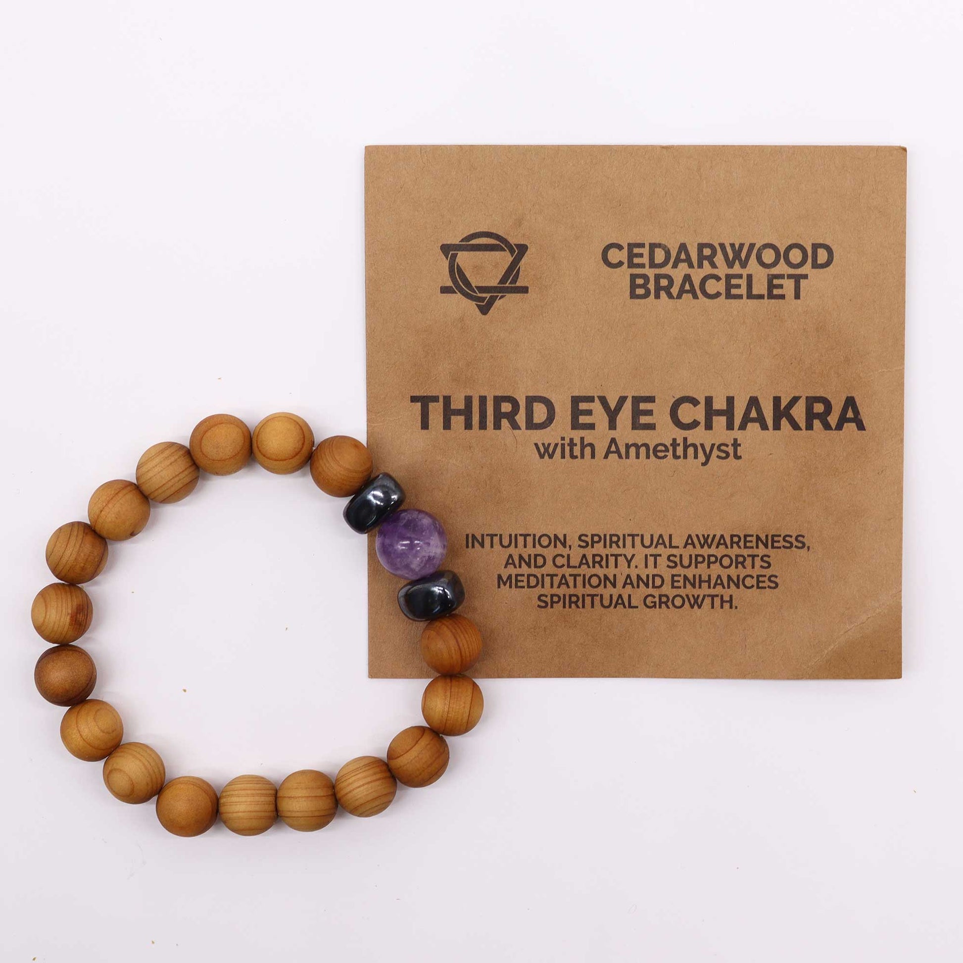 Cedarwood & Amethyst Third Eye Chakra Bracelet - Crystal Nest