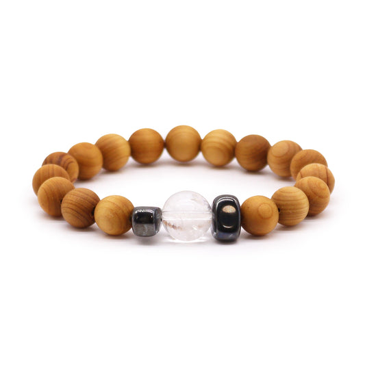 Cedarwood & Clear Quartz Crown Chakra Bracelet - Crystal Nest