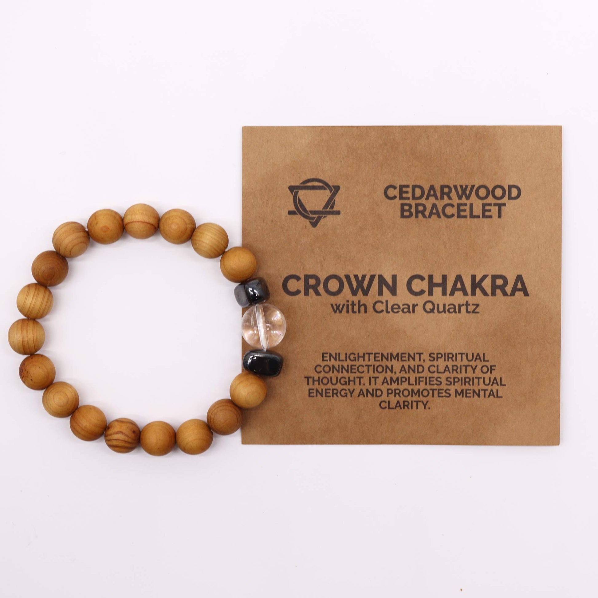 Cedarwood & Clear Quartz Crown Chakra Bracelet - Crystal Nest