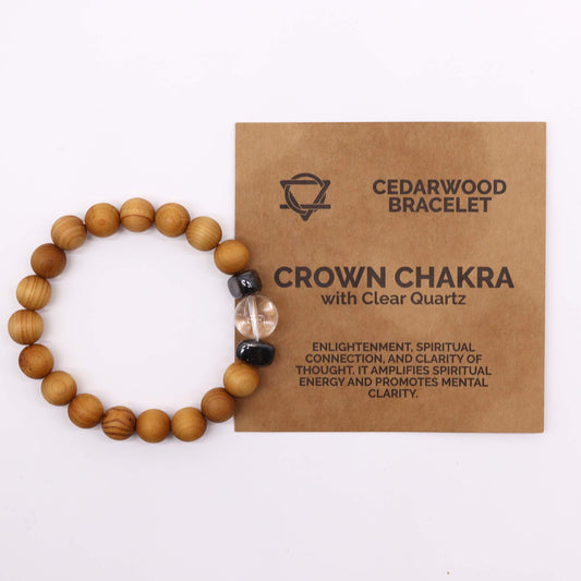 Cedarwood & Clear Quartz Crown Chakra Bracelet - Crystal Nest
