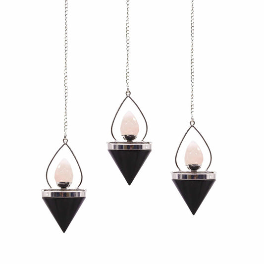 Lantern of Life Pendulum - Black Agate & Rose Quartz - Crystal Nest