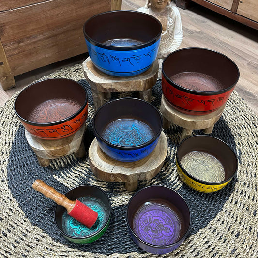 7 Chakra Small Singing Bowl Set | 13.5–23cm | Sound Healing & Meditation - Crystal Nest