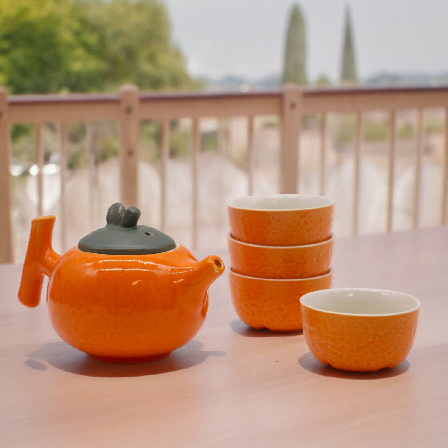 Orange Chinese Gong Fu Teapot & Cup Set - Crystal Nest