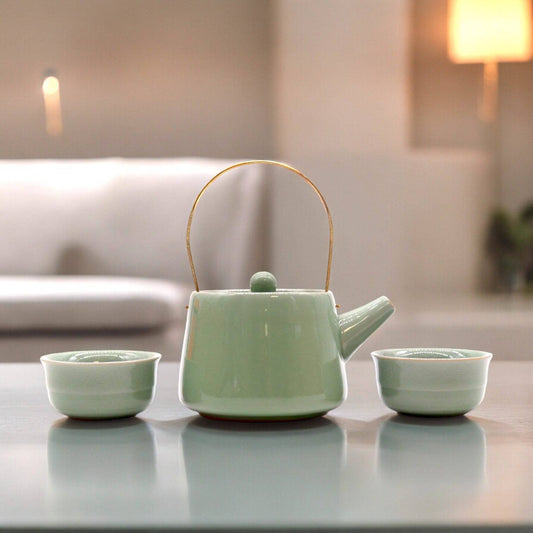 Artisan Jade Green Herbal Teapot Set - Crystal Nest