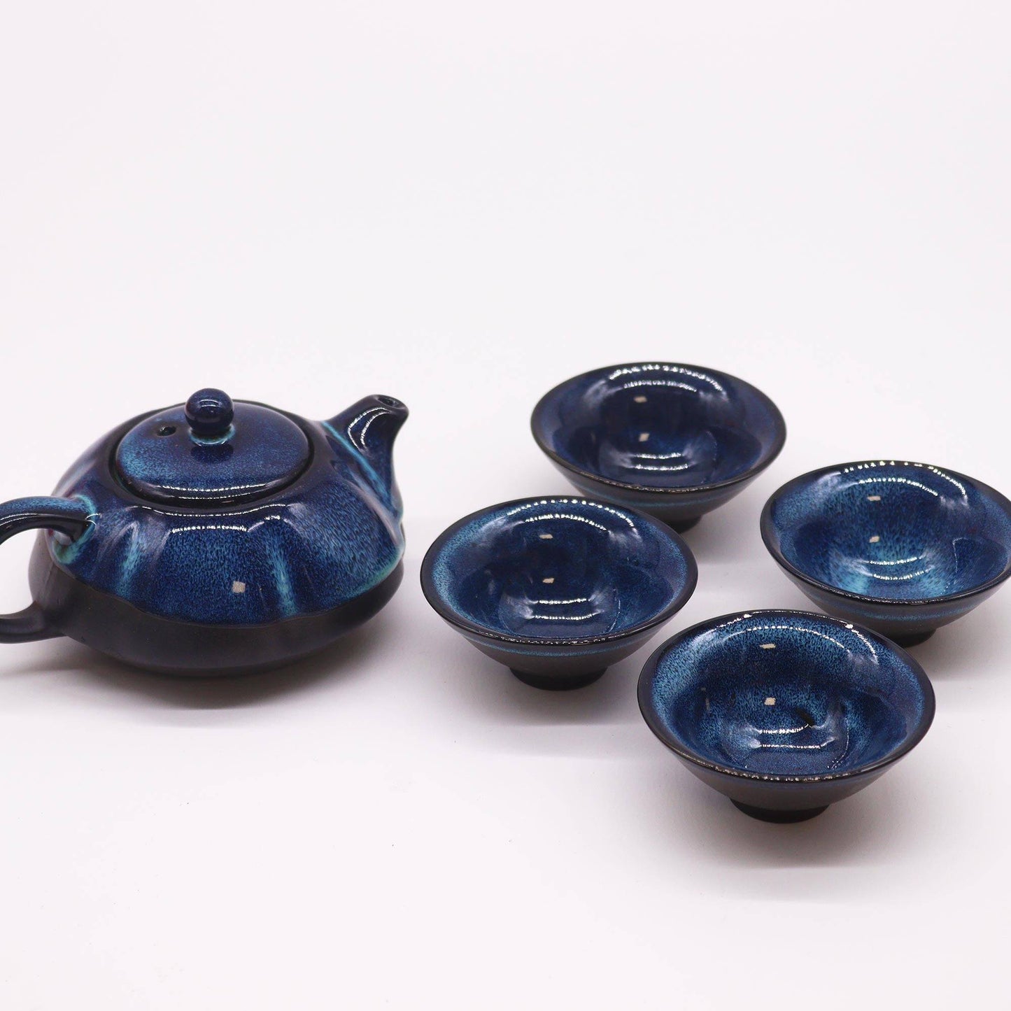Japanese Artisan Blue Glaze Herbal Teapot & Cup Set - Crystal Nest