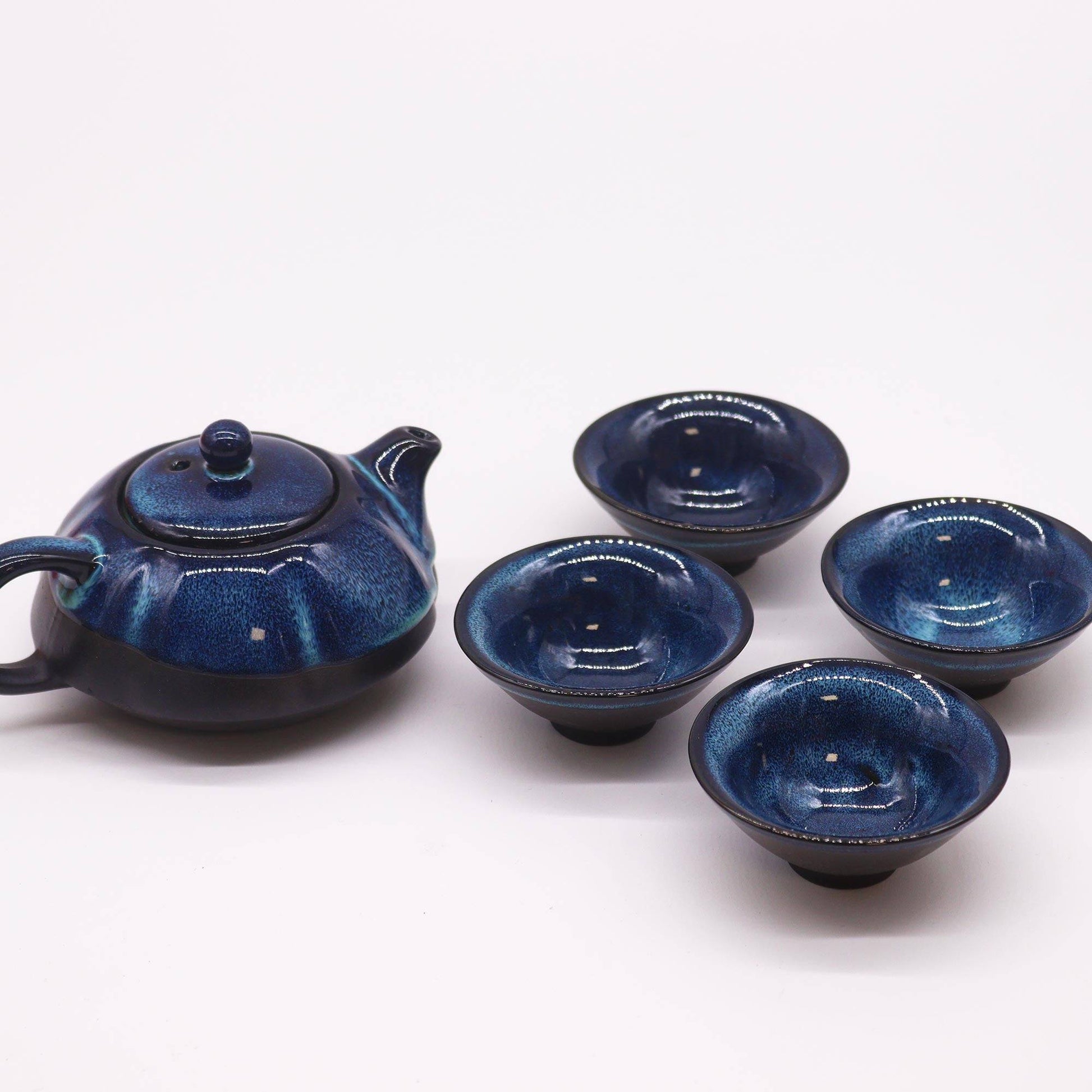 Japanese Artisan Blue Glaze Herbal Teapot & Cup Set - Crystal Nest