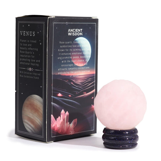 Rose Quartz Planet on Goldstone Stand - Venus - Crystal Nest