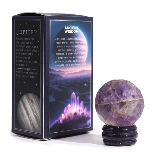 Amethyst Planet on Goldstone Stand - Jupiter - Crystal Nest
