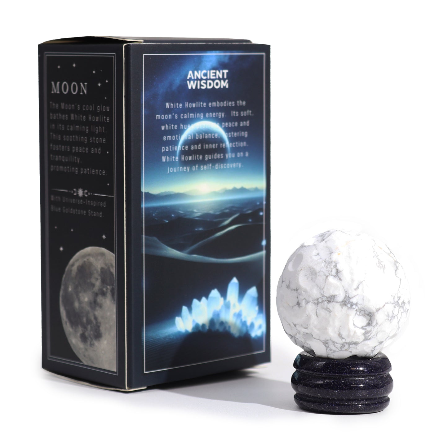 White Howlite Planet on Goldstone Stand - Moon - Crystal Nest