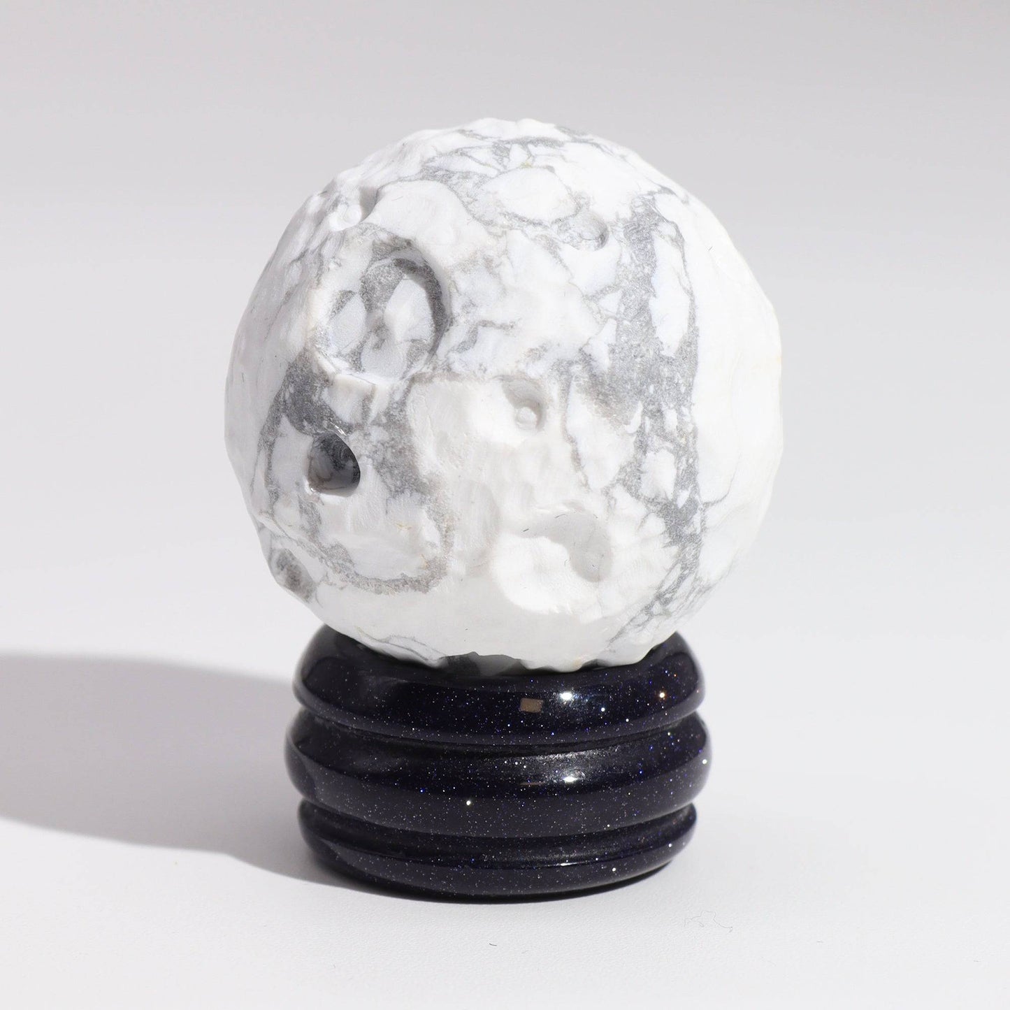 White Howlite Planet on Goldstone Stand - Moon - Crystal Nest