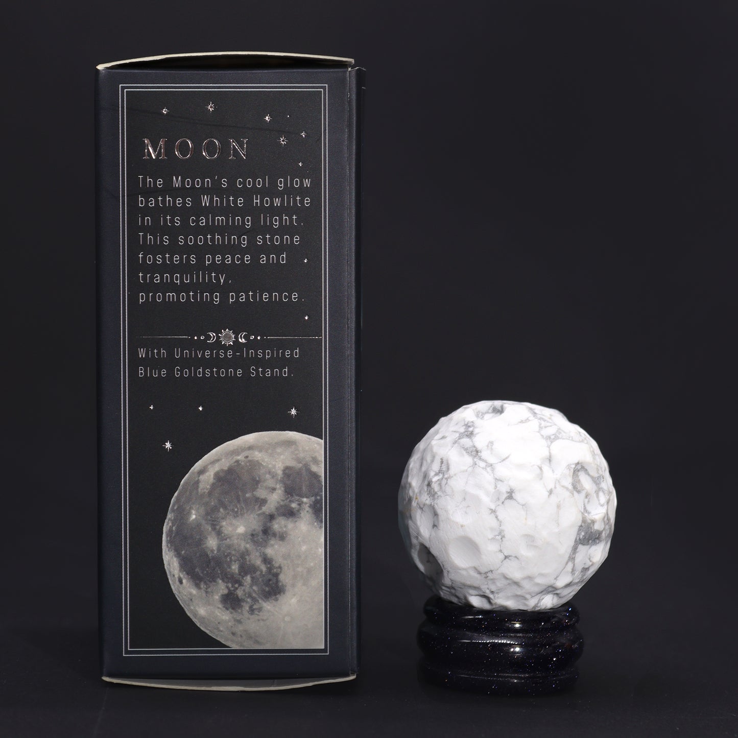 White Howlite Planet on Goldstone Stand - Moon - Crystal Nest