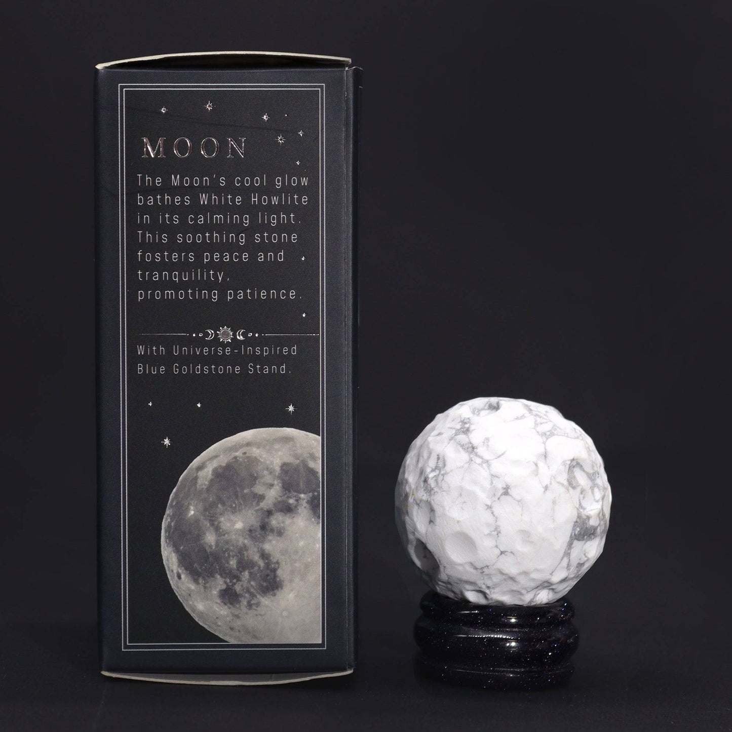 White Howlite Planet on Goldstone Stand - Moon - Crystal Nest