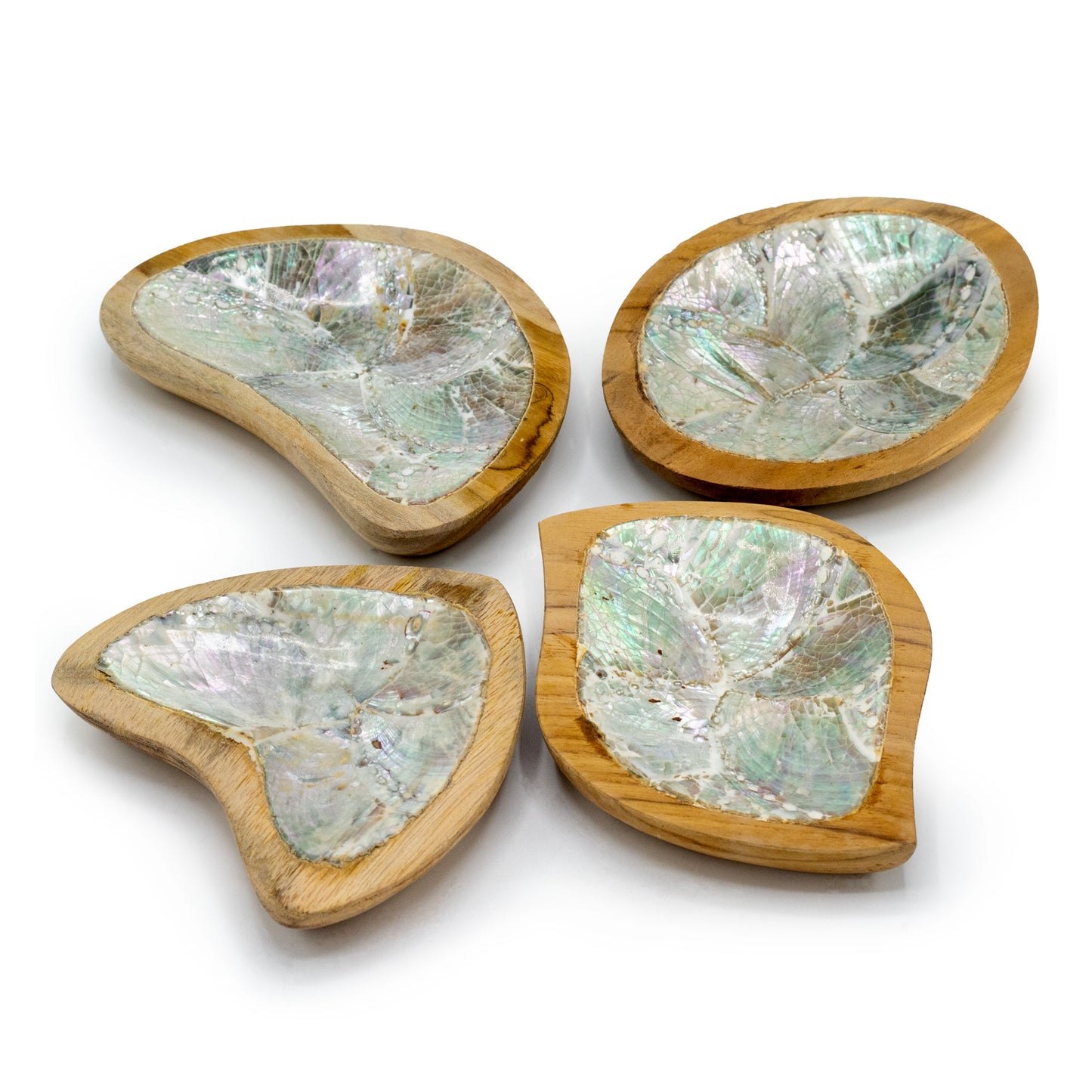 Teak Bowls with Shell Detail - Set of 4 - Crystal Nest