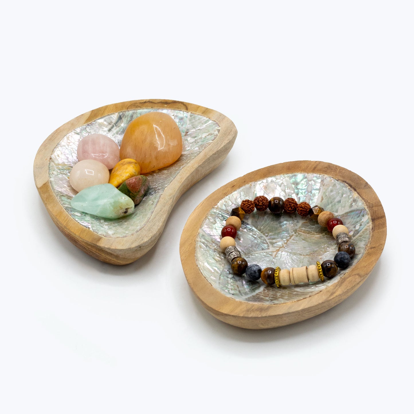 Teak Bowls with Shell Detail - Set of 4 - Crystal Nest