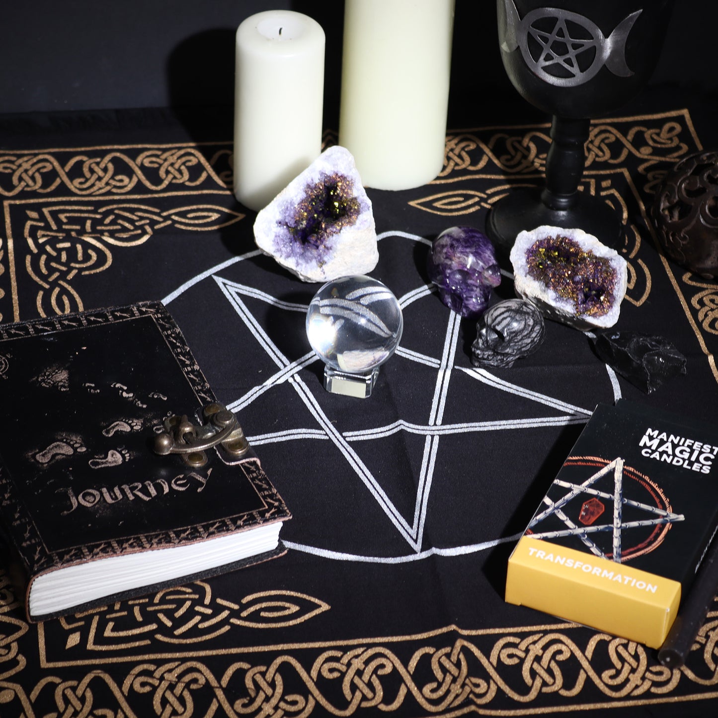 Pentagon Altar Cloth | Esoteric Fringed Cotton Tapestry - Crystal Nest