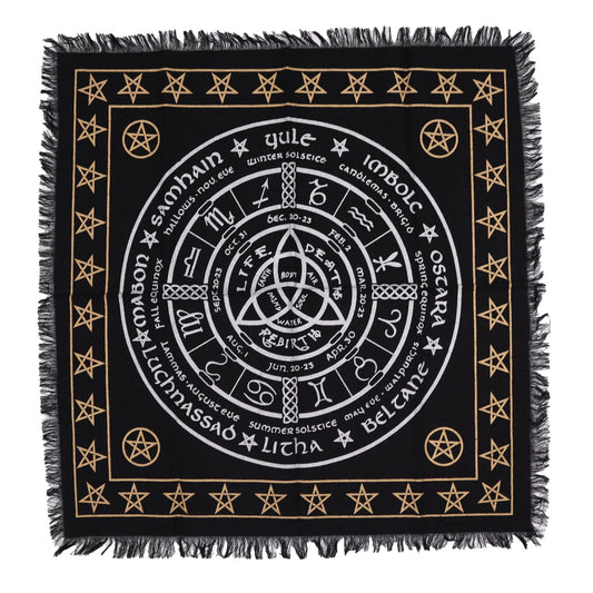 Life, Death & Rebirth Altar Cloth | Esoteric Fringed Cotton Tapestry - Crystal Nest