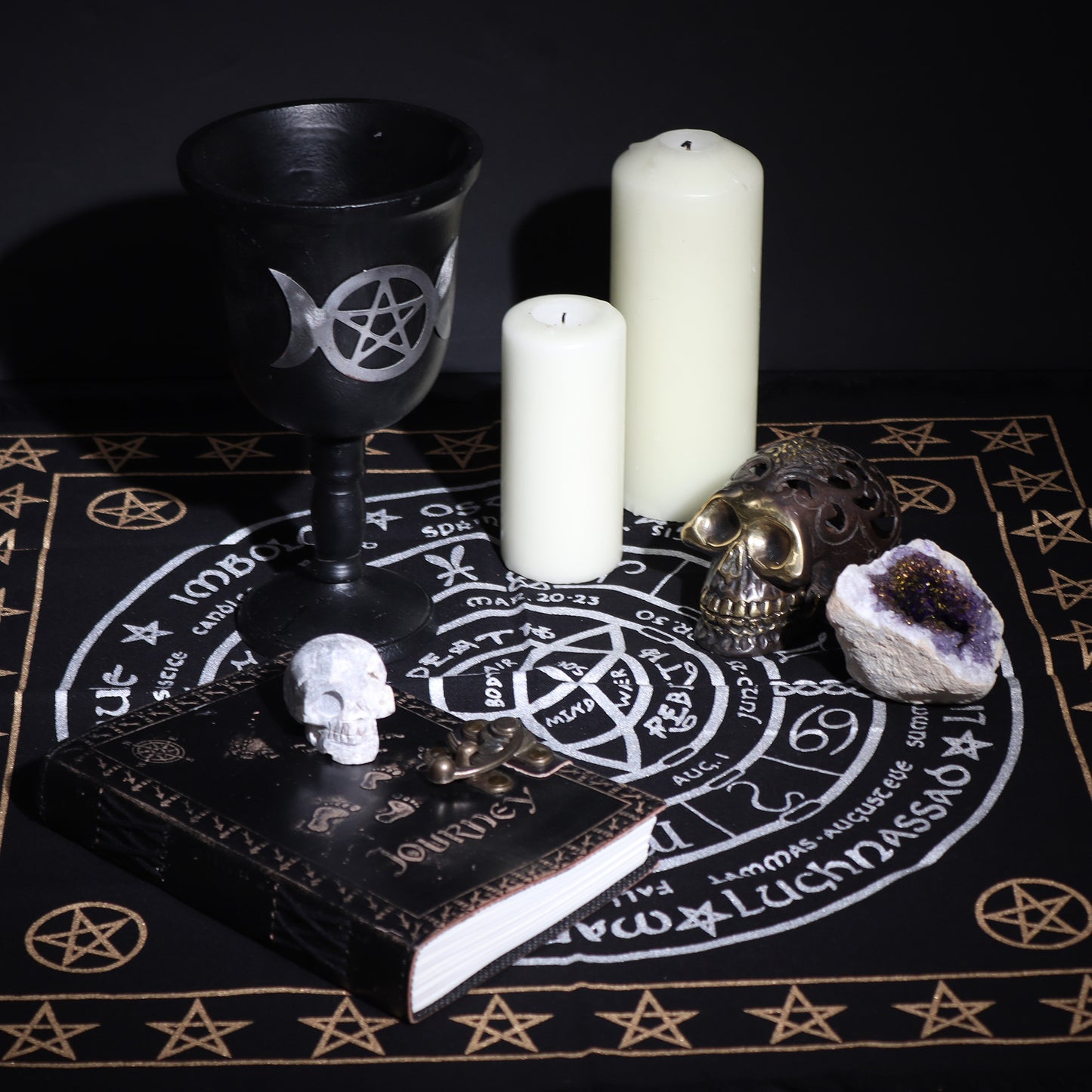 Life, Death & Rebirth Altar Cloth | Esoteric Fringed Cotton Tapestry - Crystal Nest