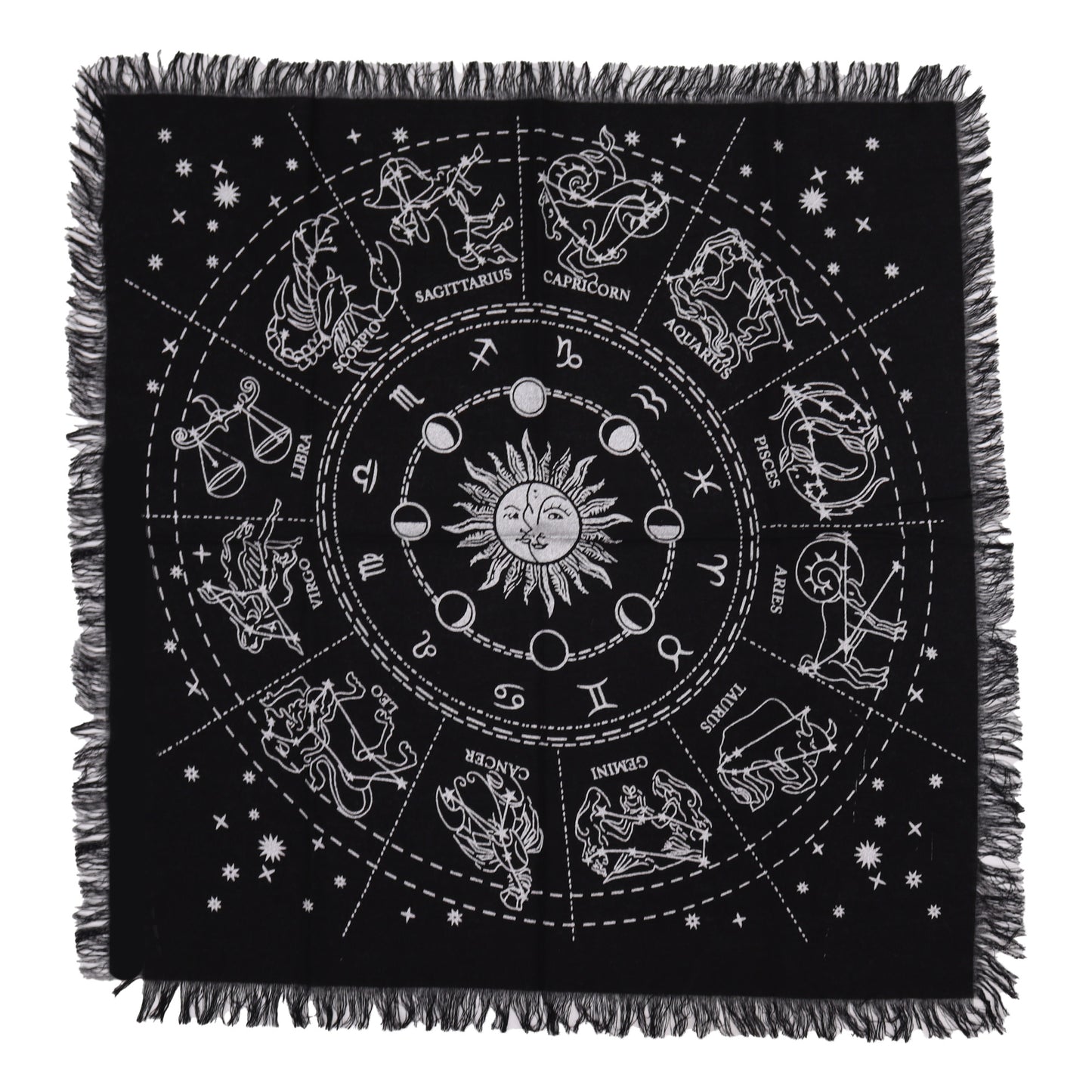 Horoscope Altar Cloth | Esoteric Fringed Cotton Tapestry - Crystal Nest
