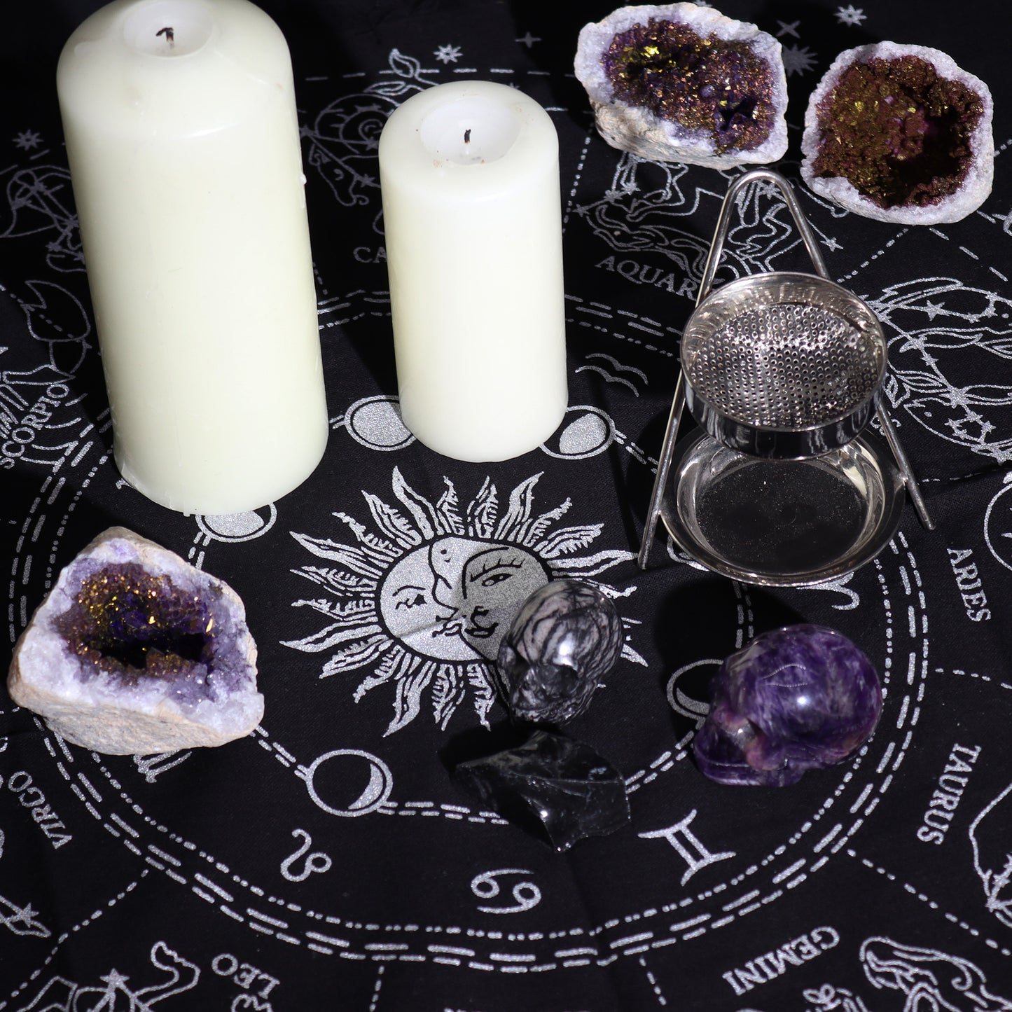 Horoscope Altar Cloth | Esoteric Fringed Cotton Tapestry - Crystal Nest
