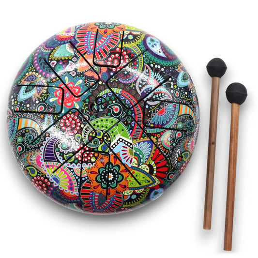 Hapi Steel Tongue Drum – Colourful Mandala Tile Design - Small - Crystal Nest