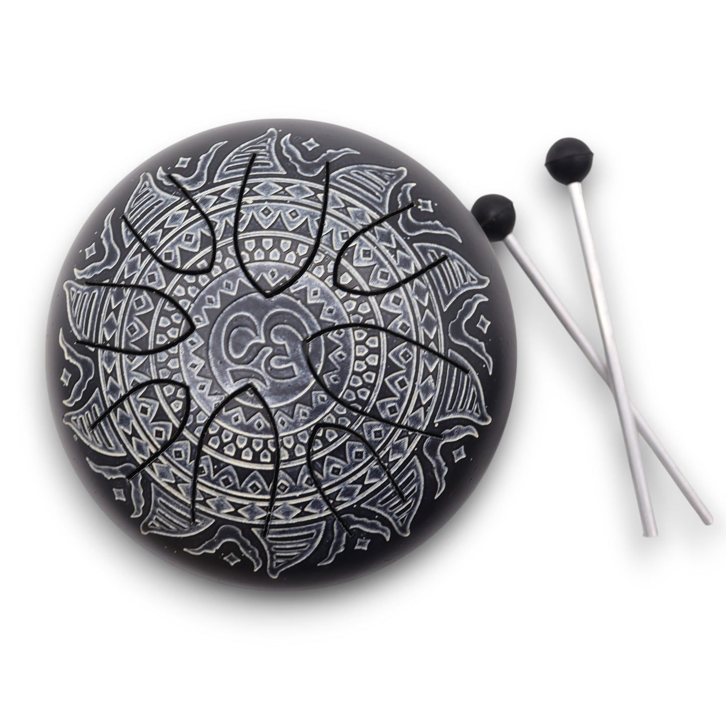 Hapi Steel Tongue Drum – Om Black and White Mandala Design - Small - Crystal Nest