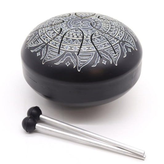 Hapi Steel Tongue Drum – Om Black and White Mandala Design - Small - Crystal Nest