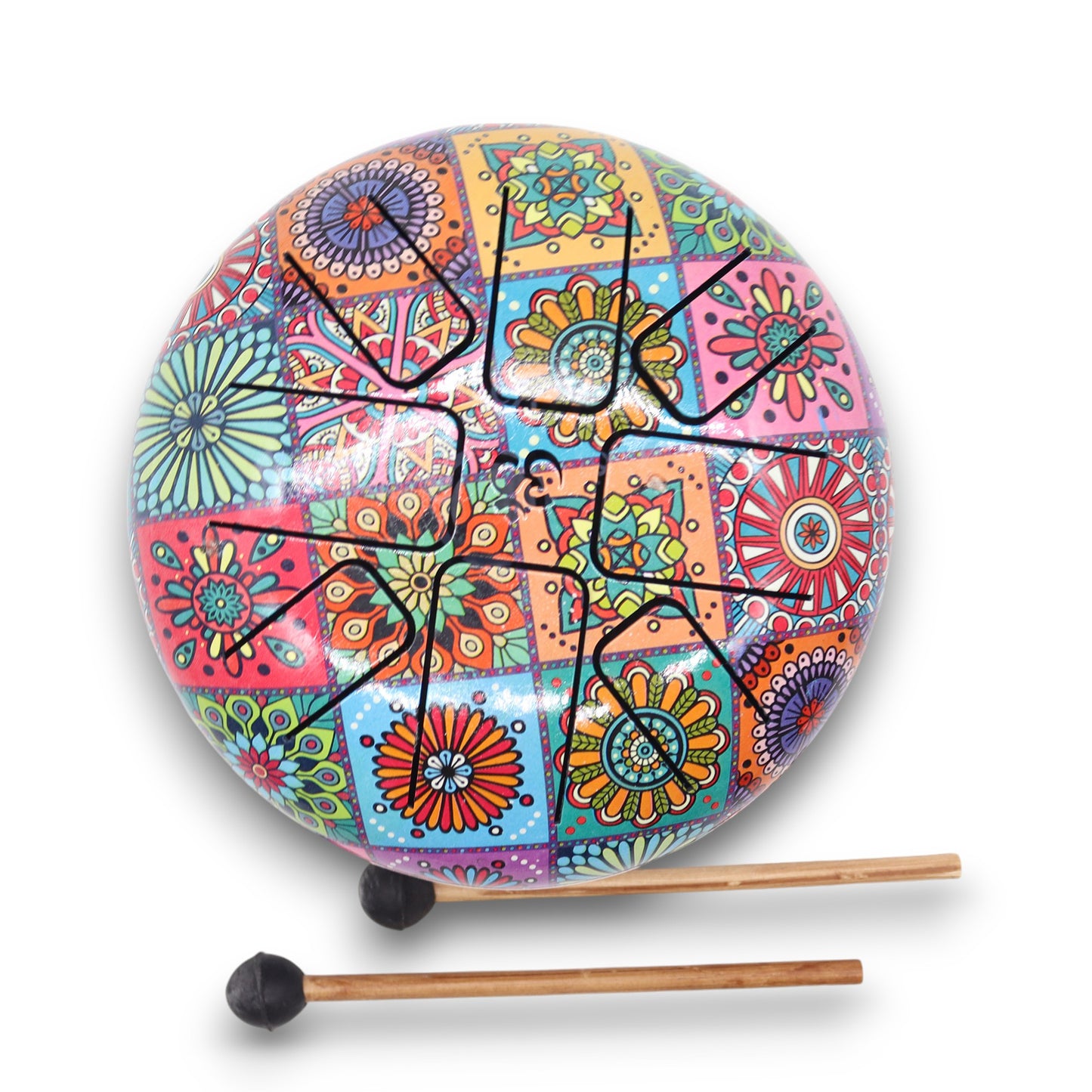 Hapi Steel Tongue Drum – Colourful Mandala Tile Design - Medium - Crystal Nest