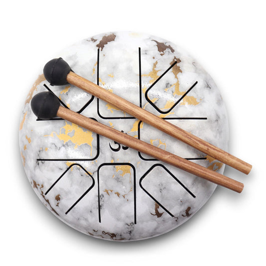 Hapi Steel Tongue Drum – White Marble Design - Medium - Crystal Nest