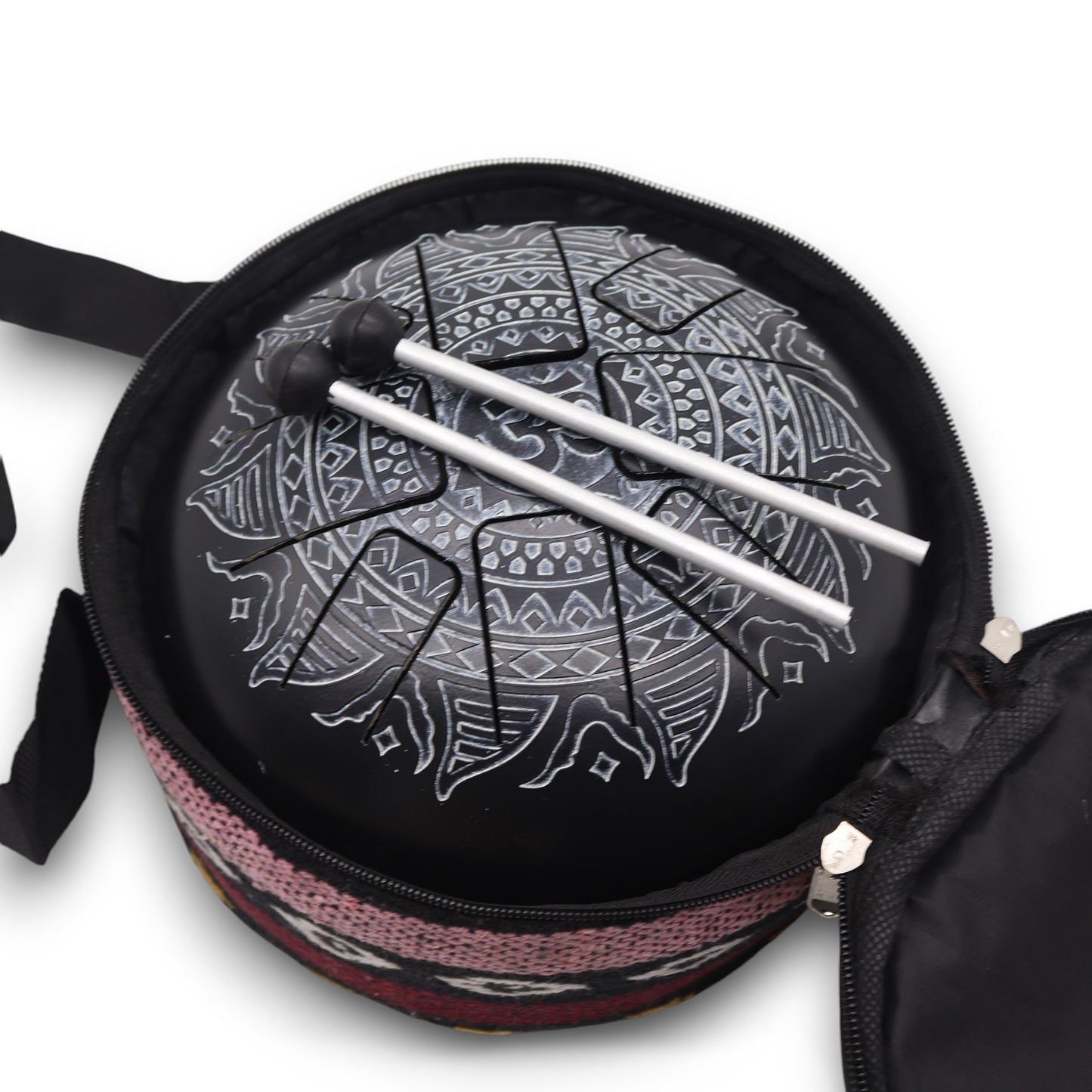 Hapi Steel Tongue Drum – Om Black and White Mandala Design - Large - Crystal Nest