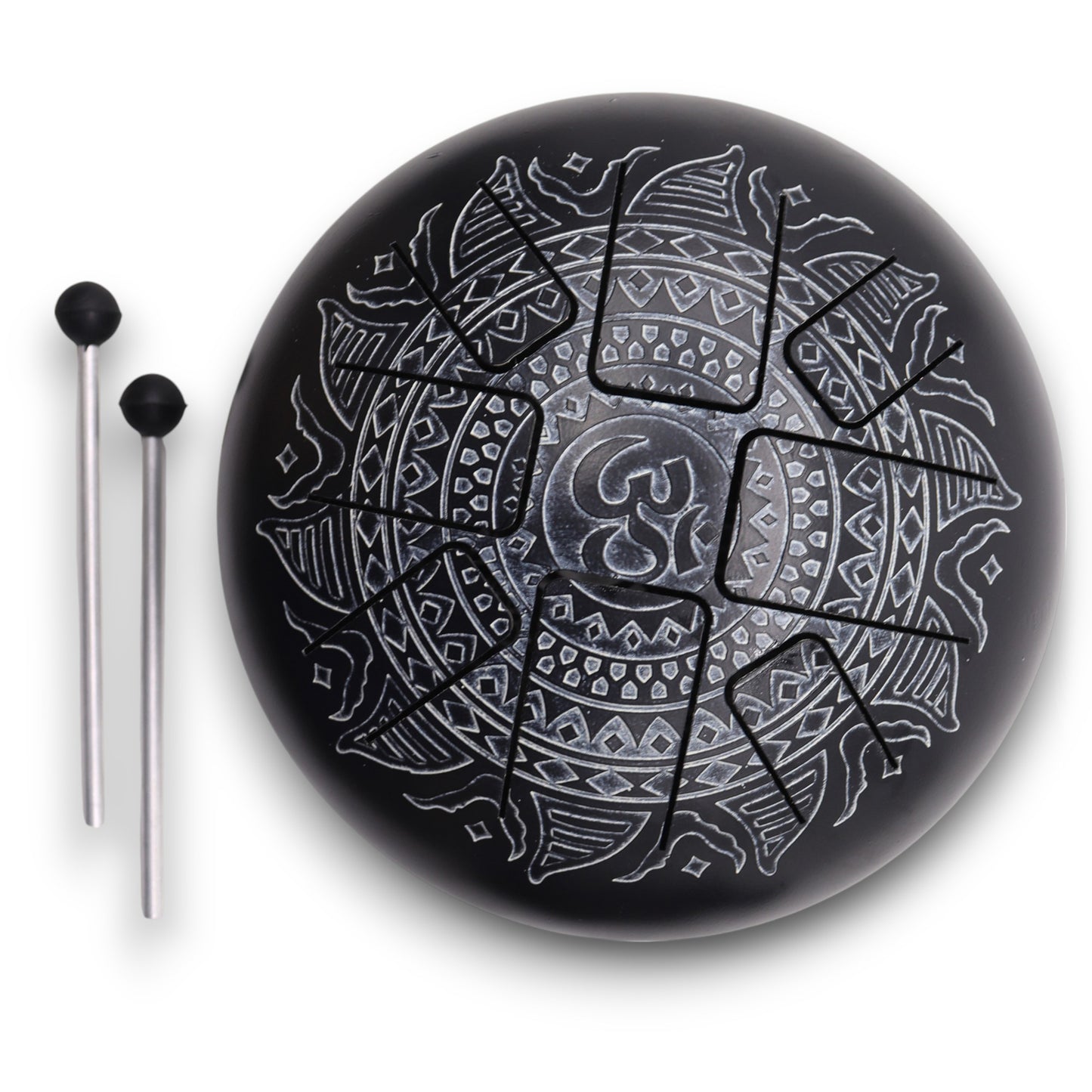 Hapi Steel Tongue Drum – Om Black and White Mandala Design - Large - Crystal Nest
