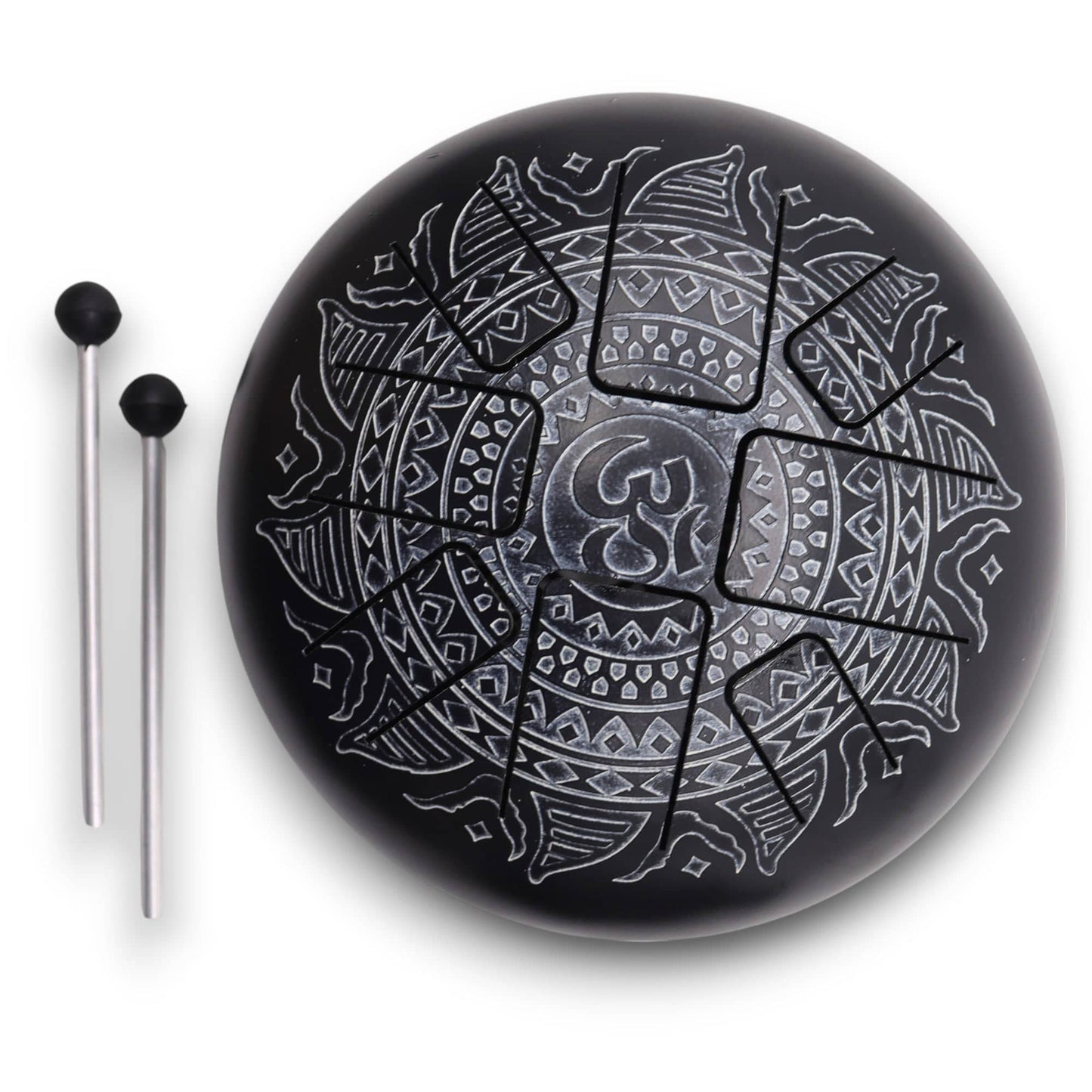 Hapi Steel Tongue Drum – Om Black and White Mandala Design - Large - Crystal Nest