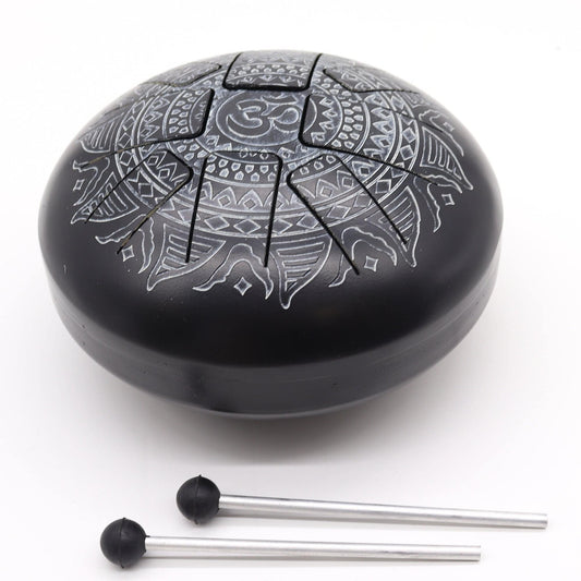 Hapi Steel Tongue Drum – Om Black and White Mandala Design - Large - Crystal Nest