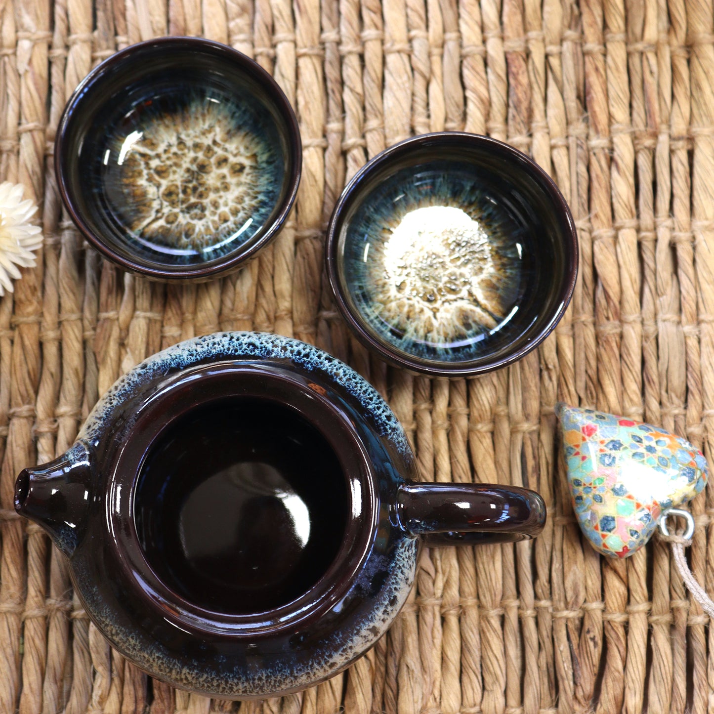 Japanese Artisan Black Glaze Herbal Teapot & Cup Set - Crystal Nest