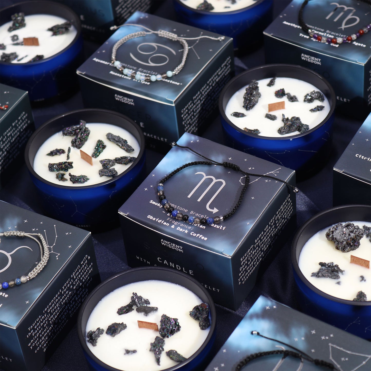 Gemini Zodiac Crystal Candle with Gemstone Bracelet - Crystal Nest